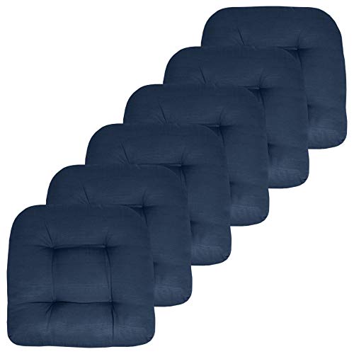 Sweet Home Collection Sweet Home Collection Patio Cushions Outdoor Chair Pads Premium Comfortable Thick Fiber Fill Tufted 19 x 19 Seat Cover 6 Pack Navy Blue 