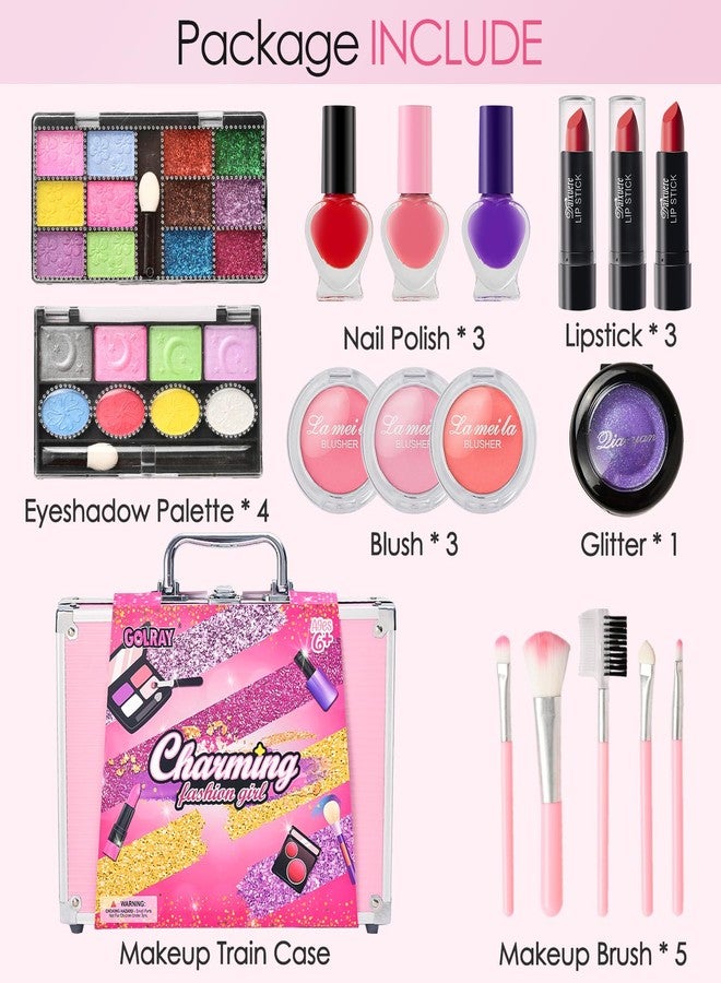 Golray Teen Makeup Kit for Girls Ages 8-12, Starter Full Make up Set With Train Case/4 Eyeshadow Pallets/Blush/Lipstick/Brush, Kid Birthday Gift Beauty Toy for Girl 9 10 11 12 Years - Image 2