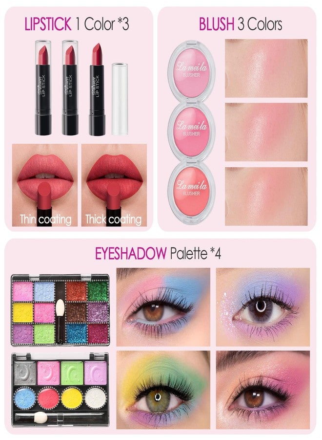 Golray Teen Makeup Kit for Girls Ages 8-12, Starter Full Make up Set With Train Case/4 Eyeshadow Pallets/Blush/Lipstick/Brush, Kid Birthday Gift Beauty Toy for Girl 9 10 11 12 Years - Image 4