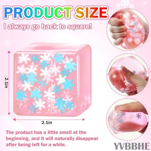 YVBBHE Pink Squeeze Cube with Glow in The Dark Snowflakes InsideSquishy Fidget Gummy Toys Luminous Sensory Toys for Kids Autism Maltose Balls for Anxiety Stress Relief Gifts for Kids - Image 5