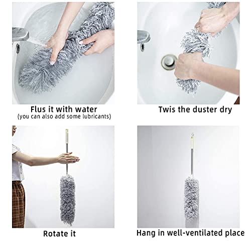 Hallstatt Pack Of 2 Upgraded Microfiber Duster For Cleaning Extension Pole 30-100 Inch,With Bendable Head. Cleaner Long Extendable Handle For Cleaning High Cobweb,Ceiling Fan,Blinds,Furniture - Grey - Image 3