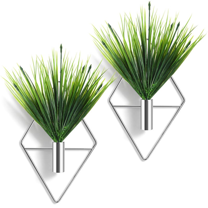 Canlierr 4 Pieces Silver Wall Decor Hanging Planters with Artificial Plants Metal Vase Indoor Aquatic Plant Holder Modern Geometric Wall Art for Home Bathroom Bedroom Living Room Office - Image 2