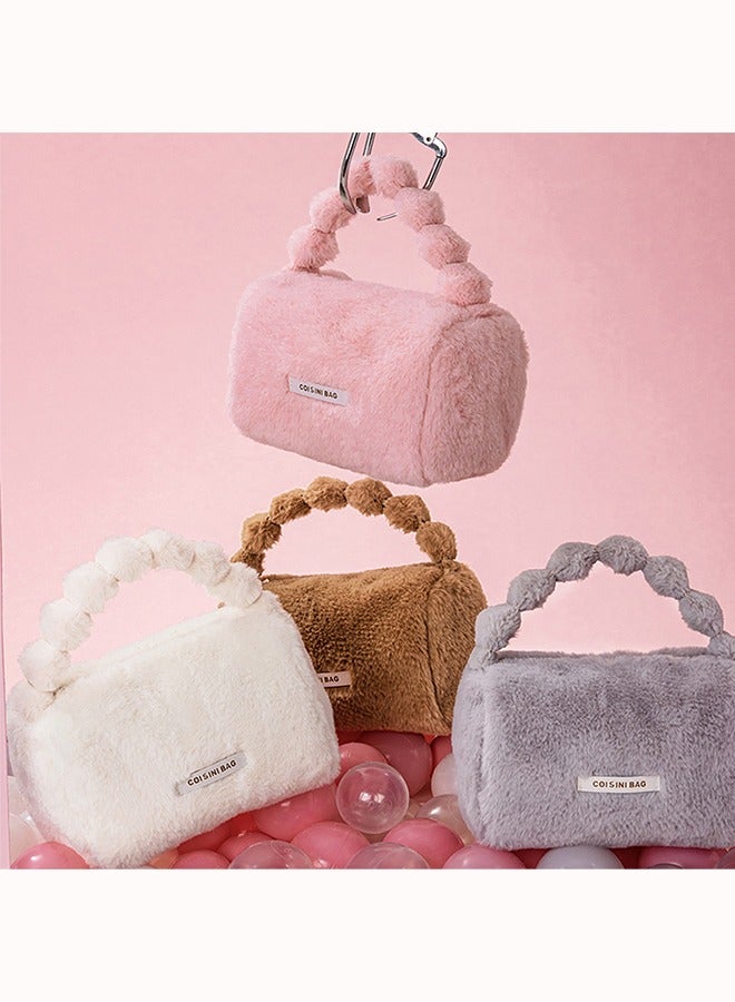 حقائب مستحضرات التجميل، حقيبة مكياج بسحاب، حقيبة تنظيم أدوات الزينة المحمولة للنساء، حقائب تخزين قطيفة كبيرة السعة للسفر، حقيبة حقيبة للعناية بالبشرة، حقيبة بمقبض لطيف (رمادي) - Image 5