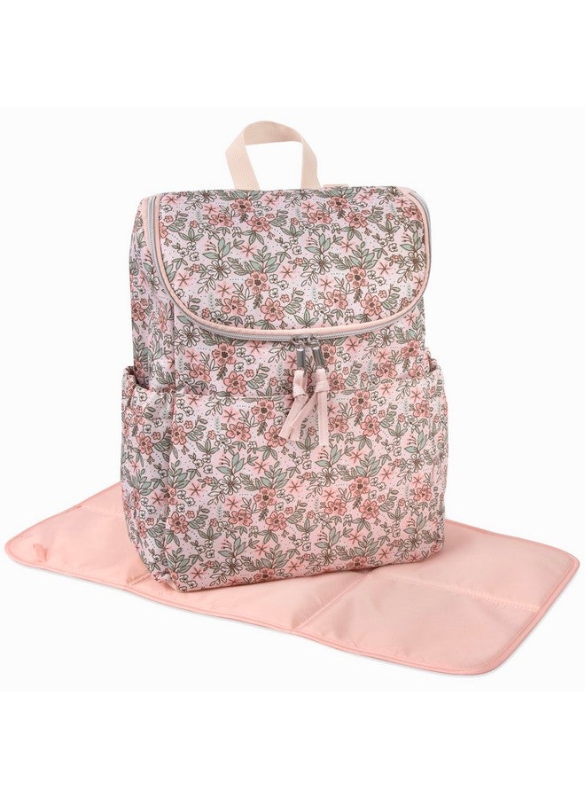 بيبي إيسينشيلز حقيبة ظهر متعددة الاستخدامات للحفاضات وحقيبة سفر للحفاضات مع وسادة تغيير وأشرطة عربة الأطفال (زهرية طازجة) - Image 1