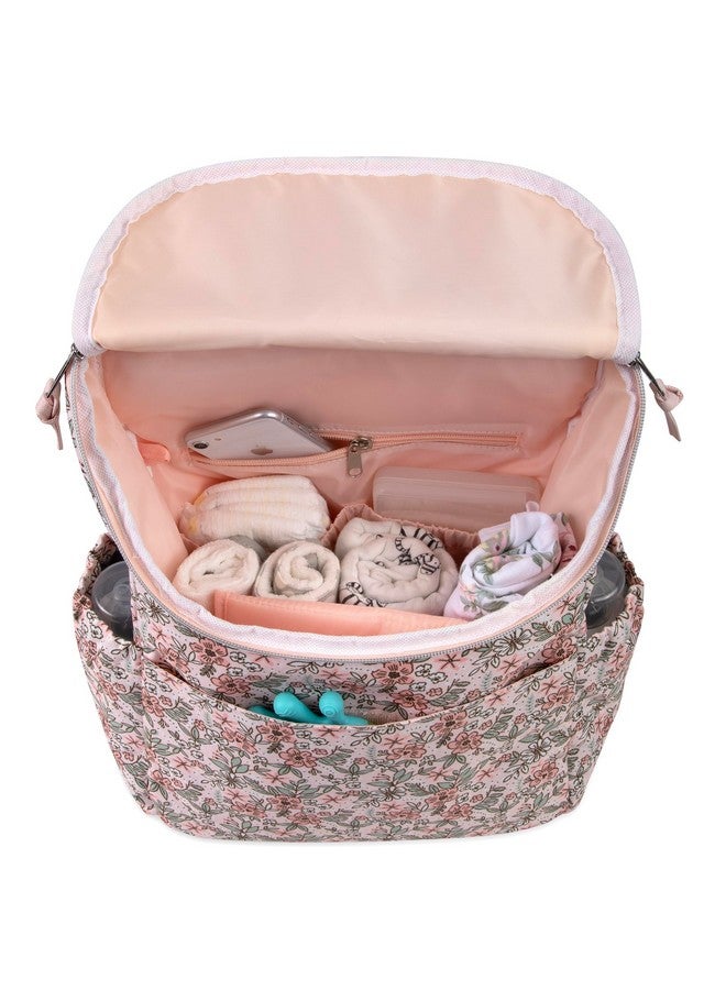 بيبي إيسينشيلز حقيبة ظهر متعددة الاستخدامات للحفاضات وحقيبة سفر للحفاضات مع وسادة تغيير وأشرطة عربة الأطفال (زهرية طازجة) - Image 4