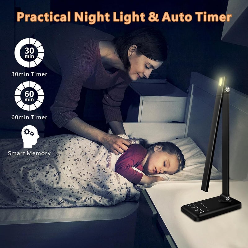 YIMI LED Desk Lamp, Cordless Reading Table Lamp with USB Charging Port, 5 Colour Modes & 7 Brightness Levels, Night Light, Timer, Battery Powered Wireless Desk Light for Home Office Bedroom Bedside (Black) - Image 4