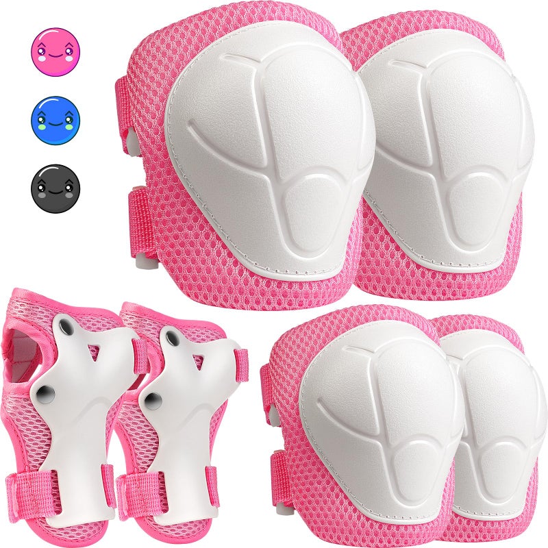 DARME Kids Protective Gear Set, Knee and Elbow Pads with Wrist Guards for Ages 3-8 Year Toddler, 3 in 1 Enhanced Material Protective for Skating Cycling Bike Roller Scooter, Includes Organizer Bag (Pink) - Image 1