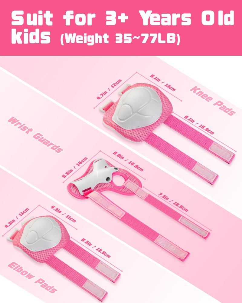 DARME Kids Protective Gear Set, Knee and Elbow Pads with Wrist Guards for Ages 3-8 Year Toddler, 3 in 1 Enhanced Material Protective for Skating Cycling Bike Roller Scooter, Includes Organizer Bag (Pink) - Image 2