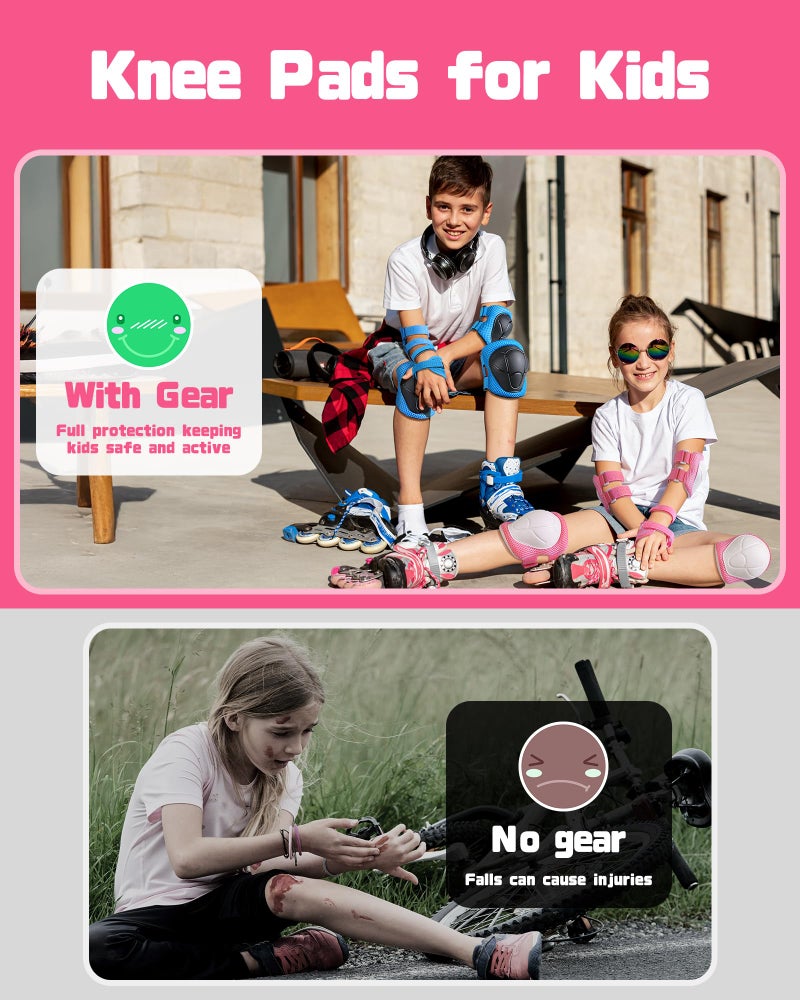 DARME Kids Protective Gear Set, Knee and Elbow Pads with Wrist Guards for Ages 3-8 Year Toddler, 3 in 1 Enhanced Material Protective for Skating Cycling Bike Roller Scooter, Includes Organizer Bag (Pink) - Image 5