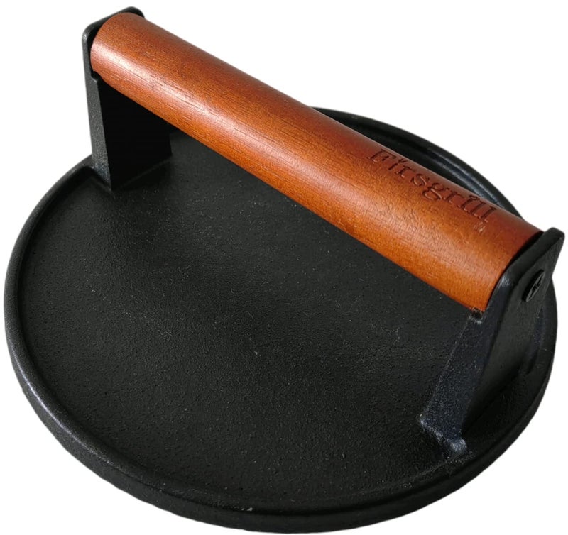 Firsgrill Burger Press 7.08" Round,Heavy-Duty Cast Iron Smash Burger Press Meat Steak With Wood Handle for Blackstone Camp chef Pitboss Weber Griddle Grills(Round) - Image 1