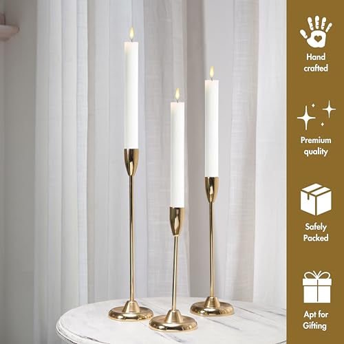 BEHOMA Luxury Gold Candle Stick Holder | Metal Taper Candle Holders Elegant Décor for Tabletop,Valentine's Day, Birthday | Set of 3-Piece(S: 20.5 cm, M: 25.5 cm, L: 30.5 cm) (Candles Not Included) - Image 5