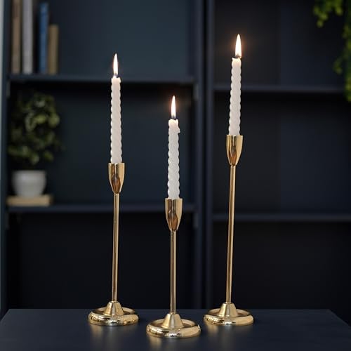 BEHOMA Luxury Gold Candle Stick Holder | Metal Taper Candle Holders Elegant Décor for Tabletop,Valentine's Day, Birthday | Set of 3-Piece(S: 20.5 cm, M: 25.5 cm, L: 30.5 cm) (Candles Not Included) - Image 3