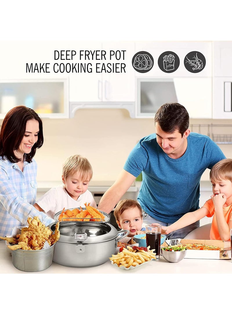 قدر للقلي عميق مصنوع من الفولاذ المقاوم للصدأ 304، مزود بميزان حرارة ورف لتصريف الزيت مع غطاء، مثالي لقلي أرجل الديك الرومي وأجنحة الدجاج والبطاطس المقلية - Image 2