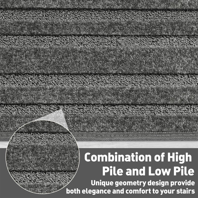 PURE ERA Bullnose Carpet Stair Treads Set Tape Free Non-Slip Indoor Stair Protectors Pet Friendly Rugs 9.5" x 30"(14 Pieces,Grey Rectangular) - Image 4