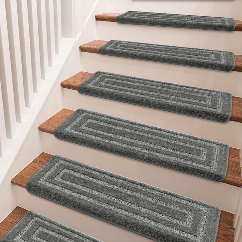 PURE ERA Bullnose Carpet Stair Treads Set Tape Free Non-Slip Indoor Stair Protectors Pet Friendly Rugs 9.5" x 30"(14 Pieces,Grey Rectangular) - Image 2