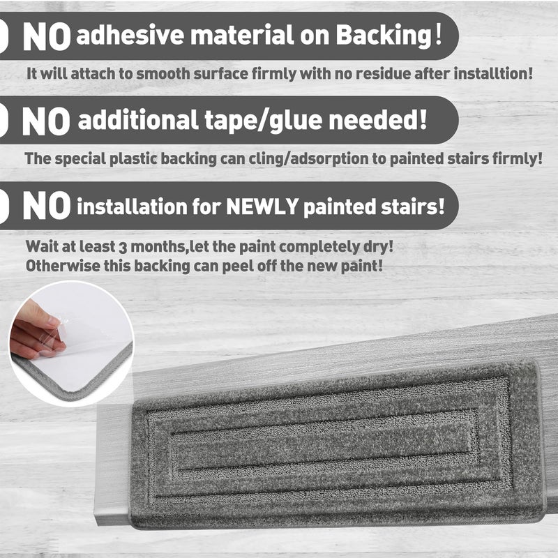 PURE ERA Bullnose Carpet Stair Treads Set Tape Free Non-Slip Indoor Stair Protectors Pet Friendly Rugs 9.5" x 30"(14 Pieces,Grey Rectangular) - Image 5