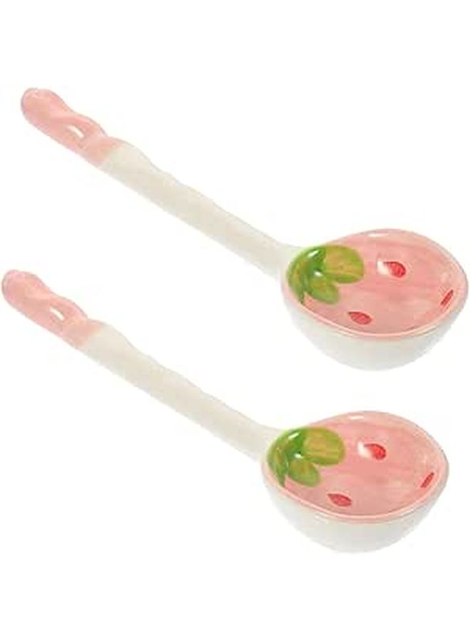 Large Ceramic Strawberry Spoons Set Of 2 For Fruit Serving And Home Kitchen Decoration - Image 1
