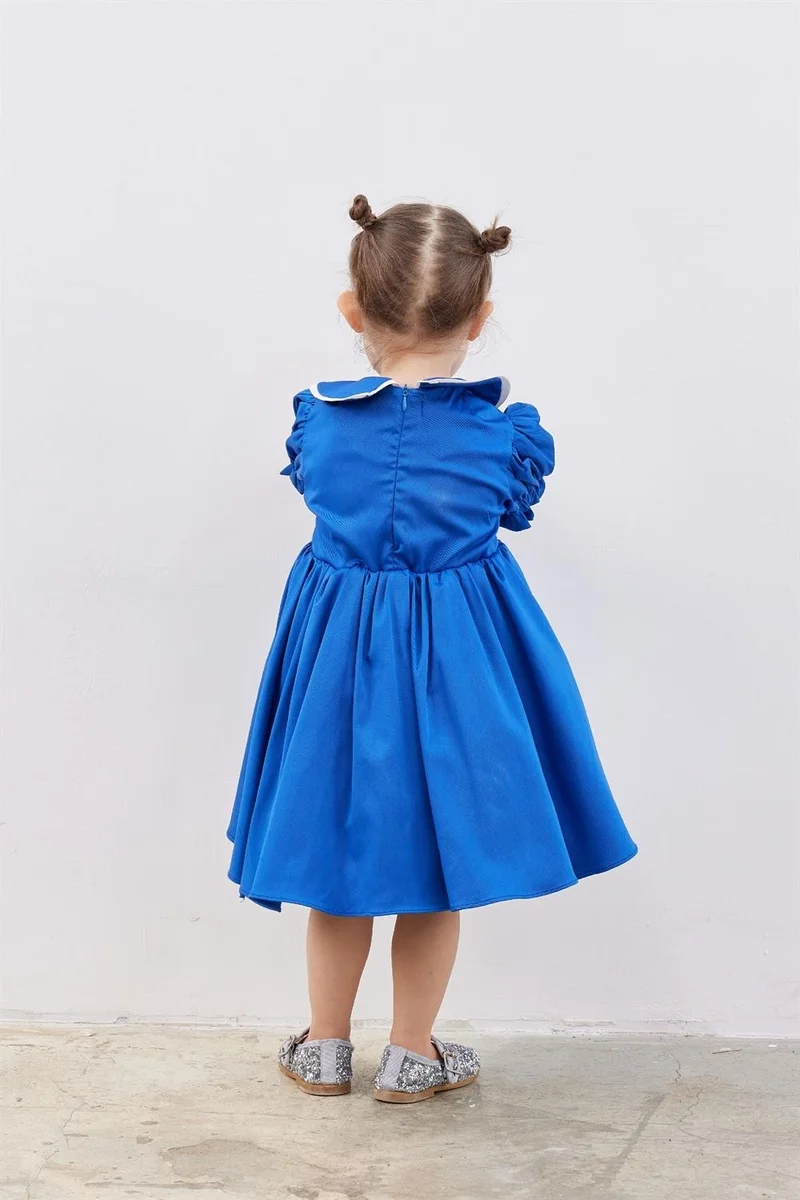 Fahhar Kids Children's Balloon Sleeve Fluffy Dress Blue
