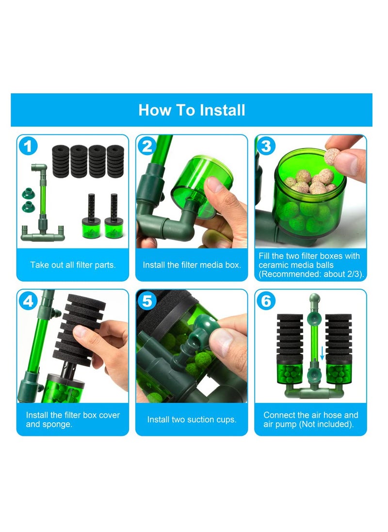 Aquarium Sponge Filter, Fish Tank Foam Filter Quiet Submersible Bio Sponge Filter with 2 Spare Sponges