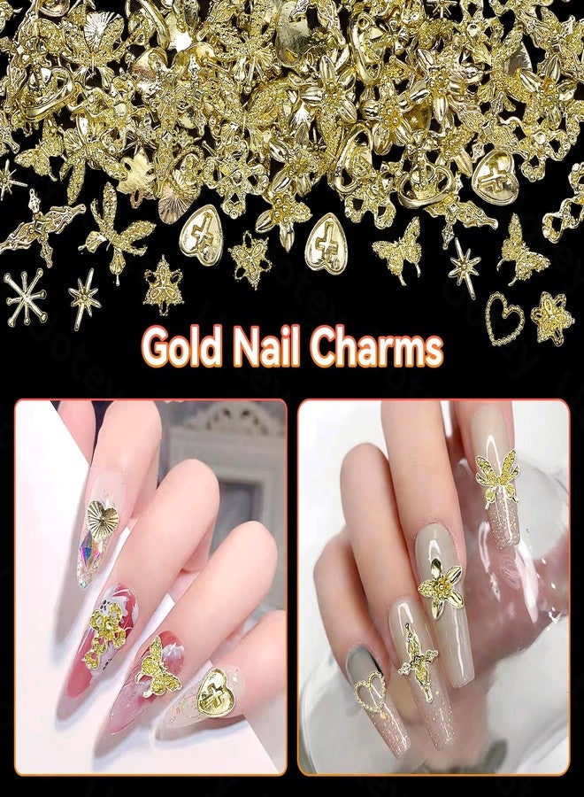 Uotey 120 Pcs Gold Nail Charms, Metal Star Heart 3D Golden Cross Flowers and Virgin Mary Charms for Acrylic Nails Y2K Chrome DIY Accessories - Image 5