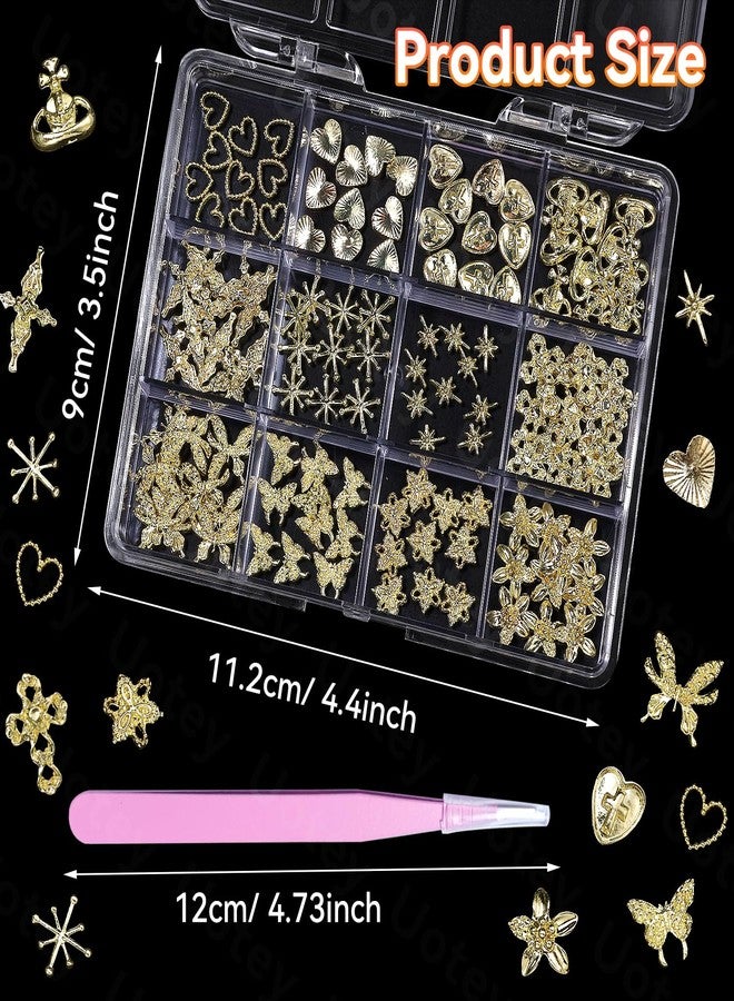 Uotey 120 Pcs Gold Nail Charms, Metal Star Heart 3D Golden Cross Flowers and Virgin Mary Charms for Acrylic Nails Y2K Chrome DIY Accessories - Image 4