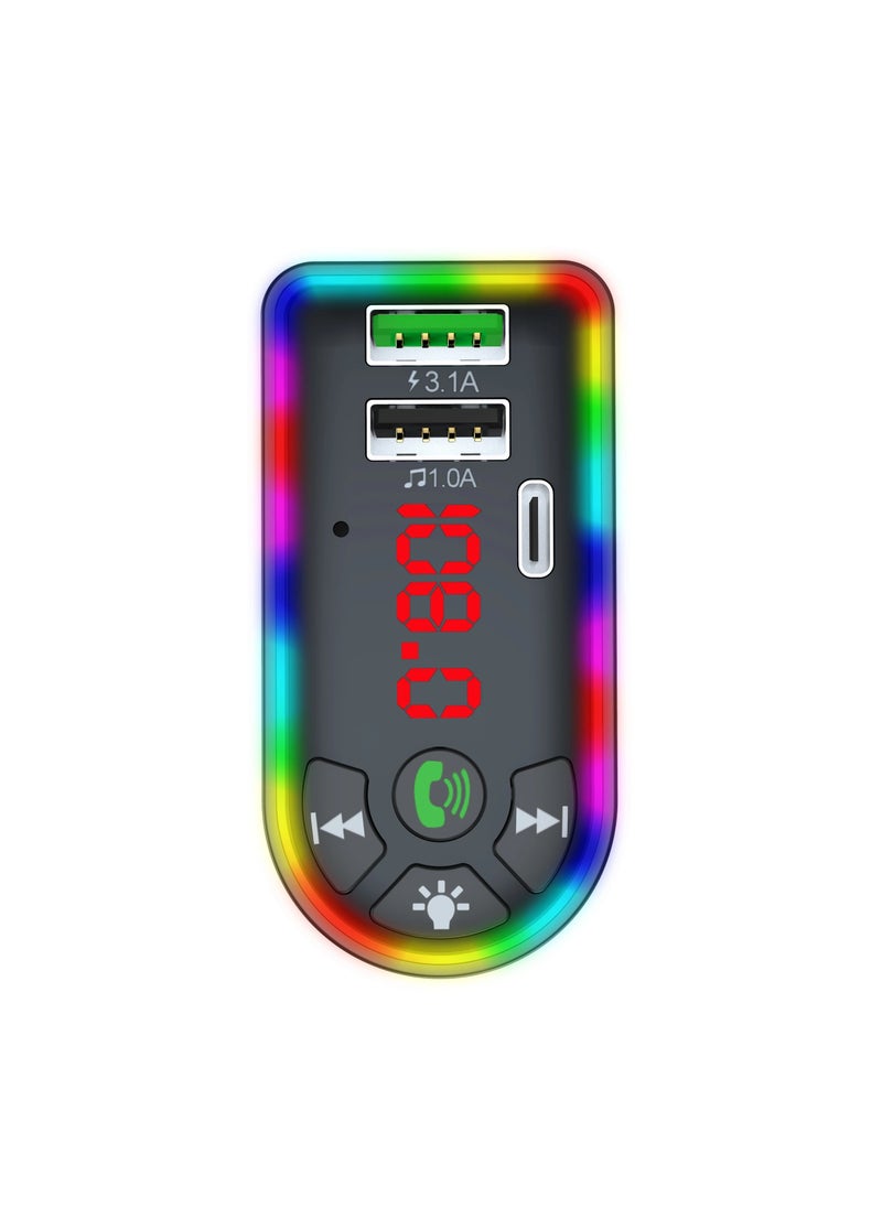 Generic Car Bluetooth FM Transmitter, Car FM Transmitter, Bluetooth 5.0 MP3 Player, USB Charger with Colourful Ambient Light and LED Screen, for Car  - Image 2