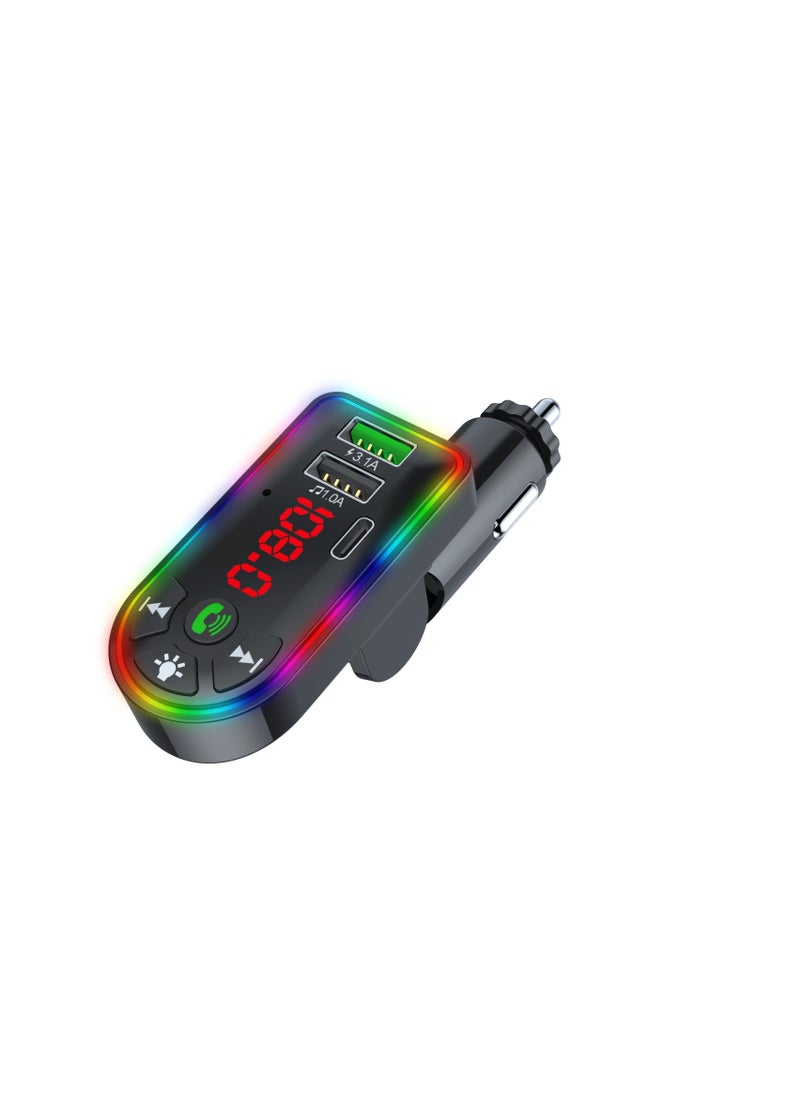 Generic Car Bluetooth FM Transmitter, Car FM Transmitter, Bluetooth 5.0 MP3 Player, USB Charger with Colourful Ambient Light and LED Screen, for Car  - Image 3