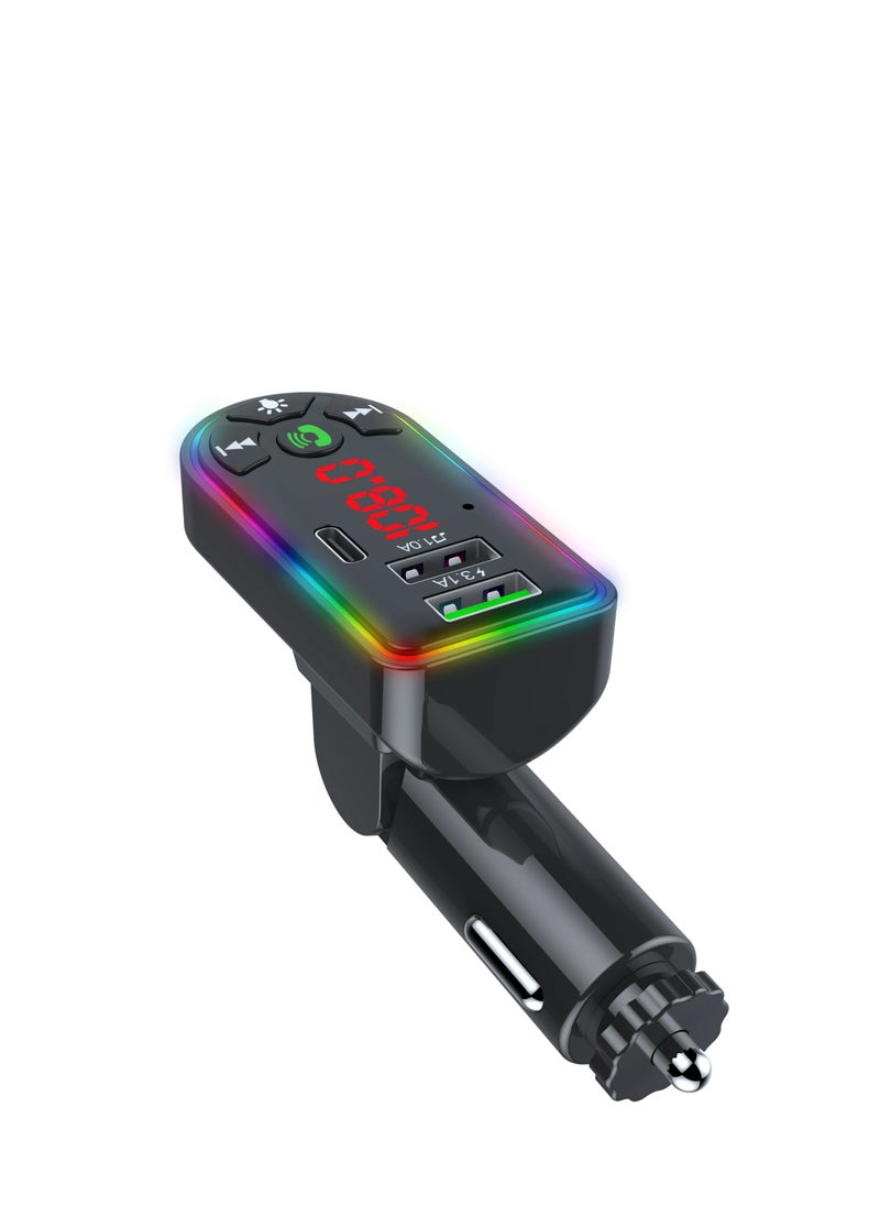 Generic Car Bluetooth FM Transmitter, Car FM Transmitter, Bluetooth 5.0 MP3 Player, USB Charger with Colourful Ambient Light and LED Screen, for Car  - Image 4