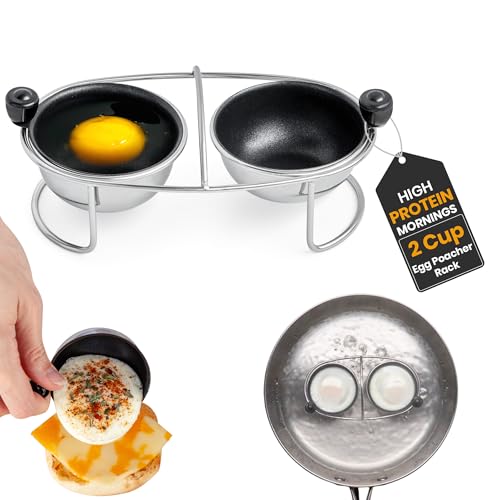 Eggssentials Egg Poacher Insert Stainless Steel Poached Egg Cooker Eggs Poaching Cup PFOA Free Egg Poachers Nonstick, 6.25" Rack Compatible with Skillet Instant Pot Pressure Cooker, 2 Poached Cups - Image 1