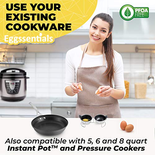 Eggssentials Egg Poacher Insert Stainless Steel Poached Egg Cooker Eggs Poaching Cup PFOA Free Egg Poachers Nonstick, 6.25" Rack Compatible with Skillet Instant Pot Pressure Cooker, 2 Poached Cups - Image 3