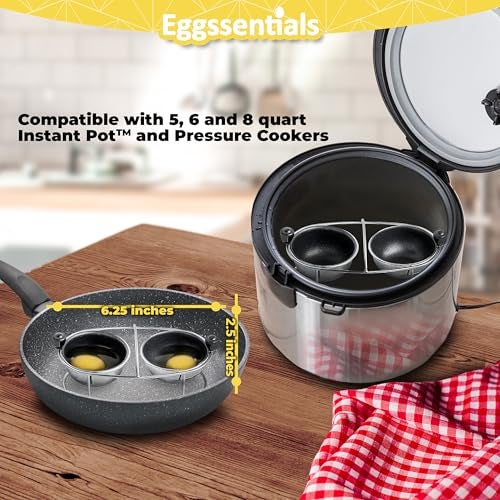 Eggssentials Egg Poacher Insert Stainless Steel Poached Egg Cooker Eggs Poaching Cup PFOA Free Egg Poachers Nonstick, 6.25" Rack Compatible with Skillet Instant Pot Pressure Cooker, 2 Poached Cups - Image 2