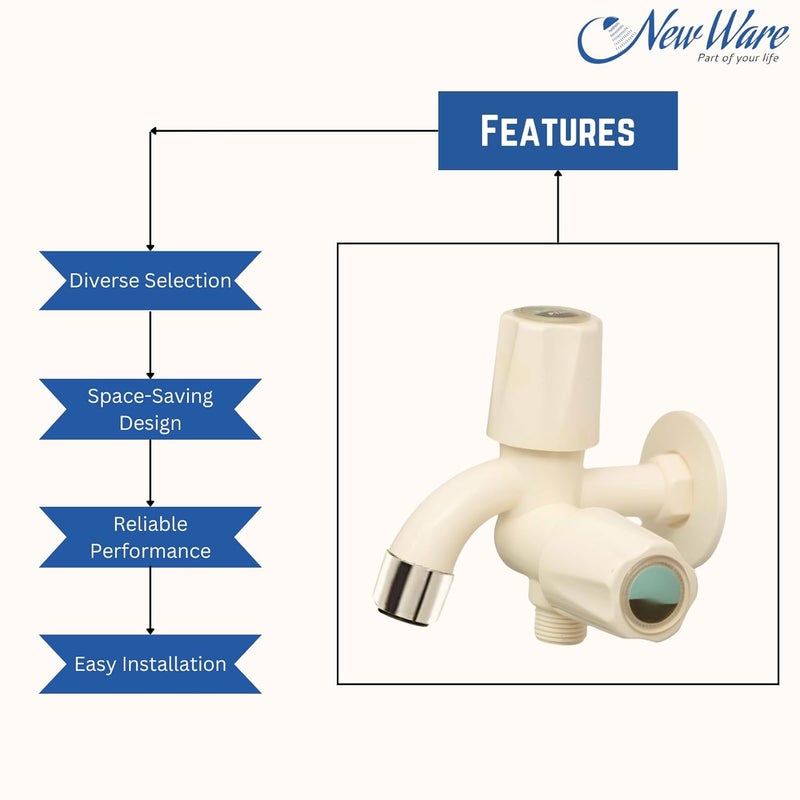NEW WARE صنبور مياه PTMT 2 في 1 مع فلانج حائط - صنبور متعدد الاستخدامات ذو اتجاهين للمطبخ أو الحمام - Image 3