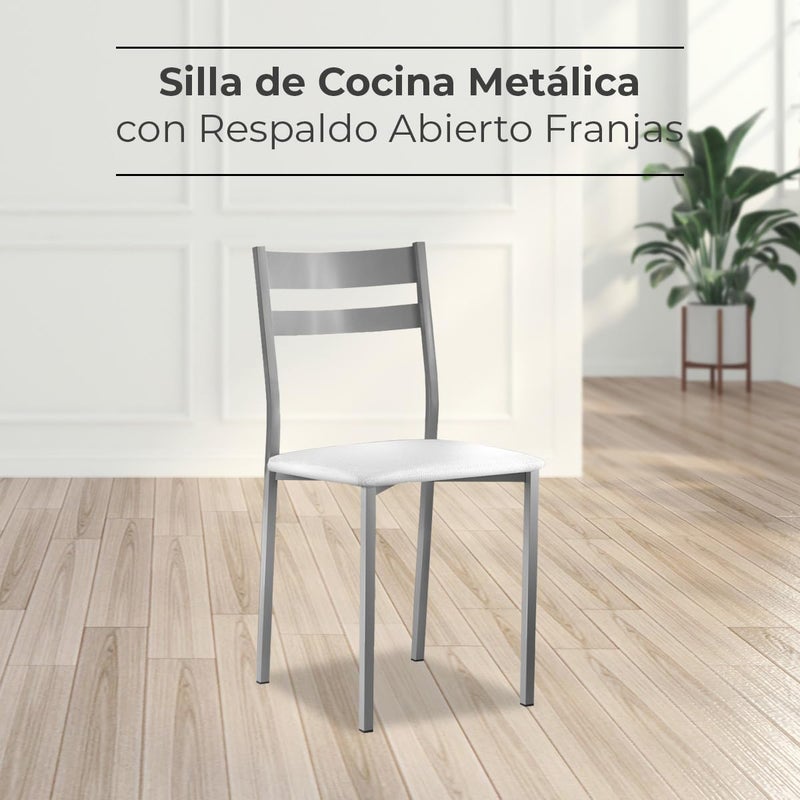 ASTIMESA Two Kitchen Chairs Aluminium White Seat with Backrest Stripes - Image 2