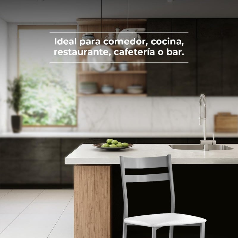 ASTIMESA Two Kitchen Chairs Aluminium White Seat with Backrest Stripes - Image 4