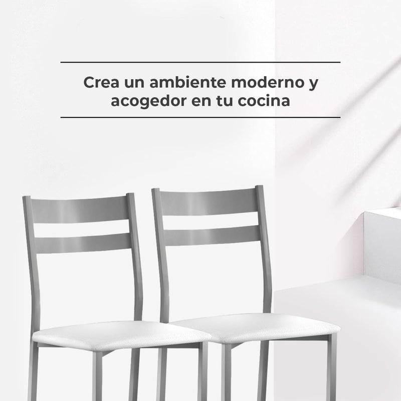 ASTIMESA Two Kitchen Chairs Aluminium White Seat with Backrest Stripes - Image 3