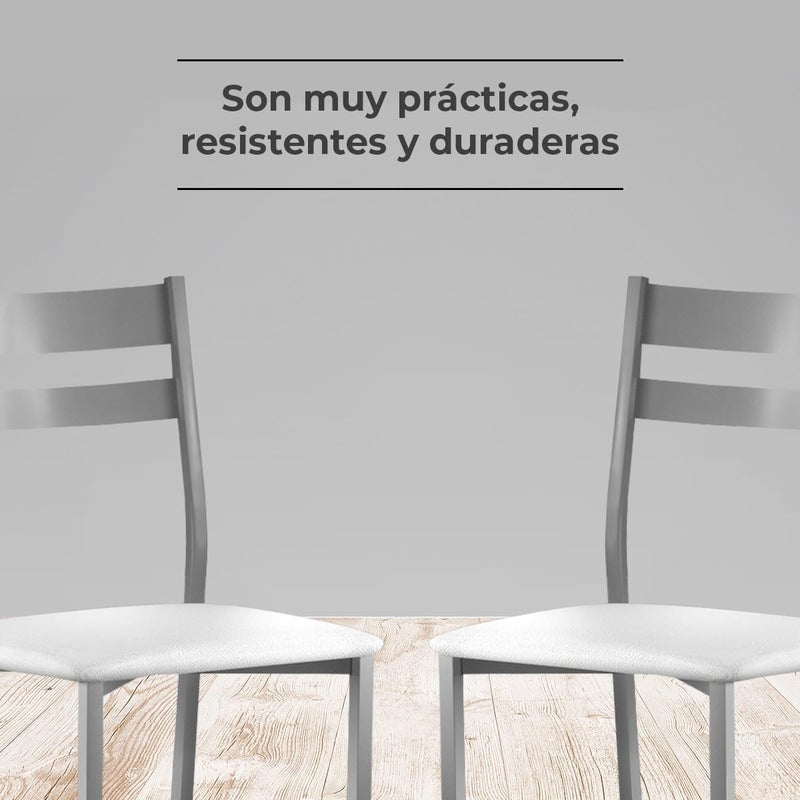 ASTIMESA Two Kitchen Chairs Aluminium White Seat with Backrest Stripes - Image 5
