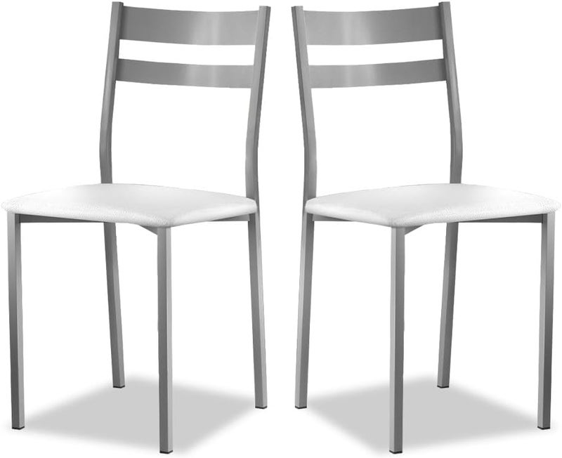 ASTIMESA Two Kitchen Chairs Aluminium White Seat with Backrest Stripes - Image 1
