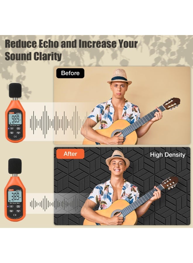 12 Pack Sound Proof Foam Panels,12X10X0.4 inch/30X26X1cm,Acoustic Panels Self-Adhesive, Soundproof Wall Panels High Density, Acoustic Panels Sound Absorbing for for Home Studio Office Wall Decoration and Acoustic Treatment Black - Image 2