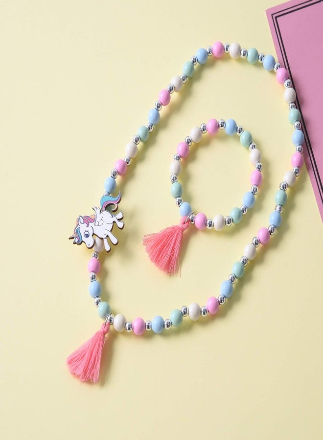 El Regalo Kids/Toddlers/Girls Wooden Beads Handmade Necklace & Bracelet Jewelry Sets (1 Necklace & 1 Bracelet) : Kids Princess Jewelry Set (Unicorn Teasel Jewelry Set) - Image 4