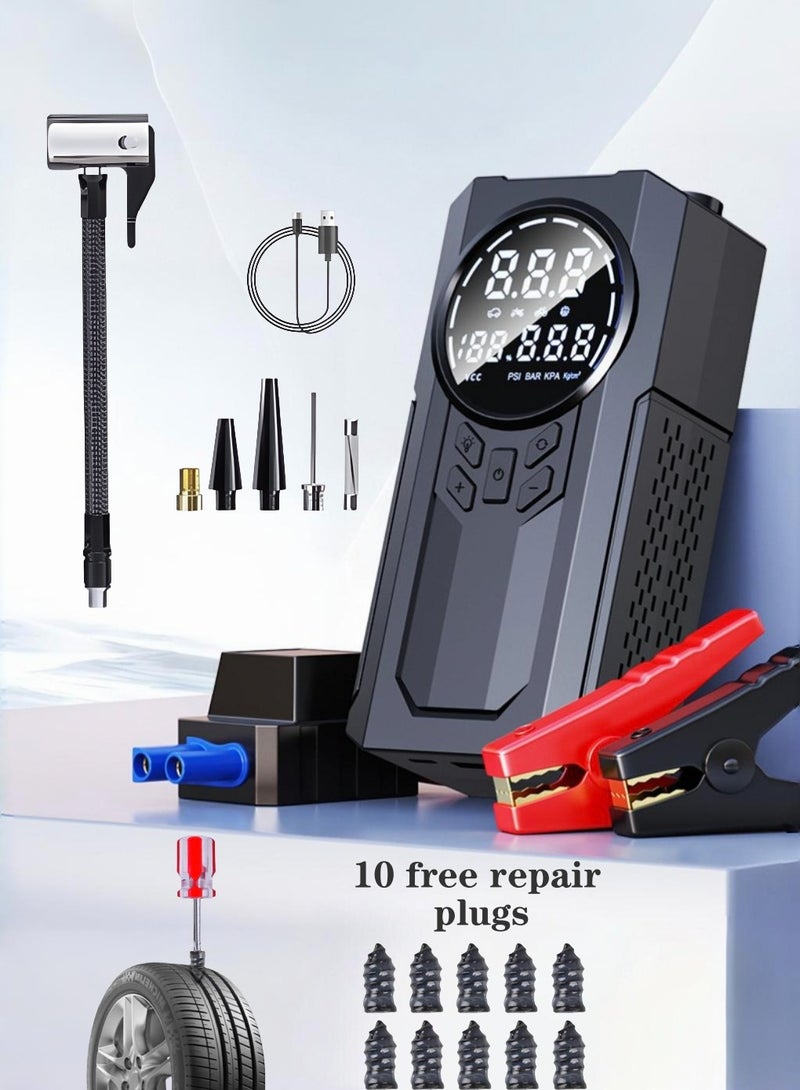 Jump Starter with Air Compressor 1000A 12V 150PSI 38.48Wh Car Battery Jump Starter  with Display and Emergency Light，10 Tire Repair Plugs Included - Image 1