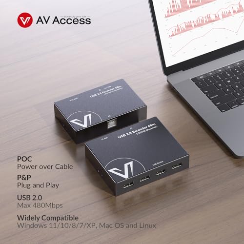 v AV Access AV Access USB Extender Power Over Cable Cat5e/6/6a/7 up to 196ft/60m, 4 Ports USB 2.0 Extender Over Ethernet, Plug and Play, Supports All Operating System(Power on TX Side) - Image 3