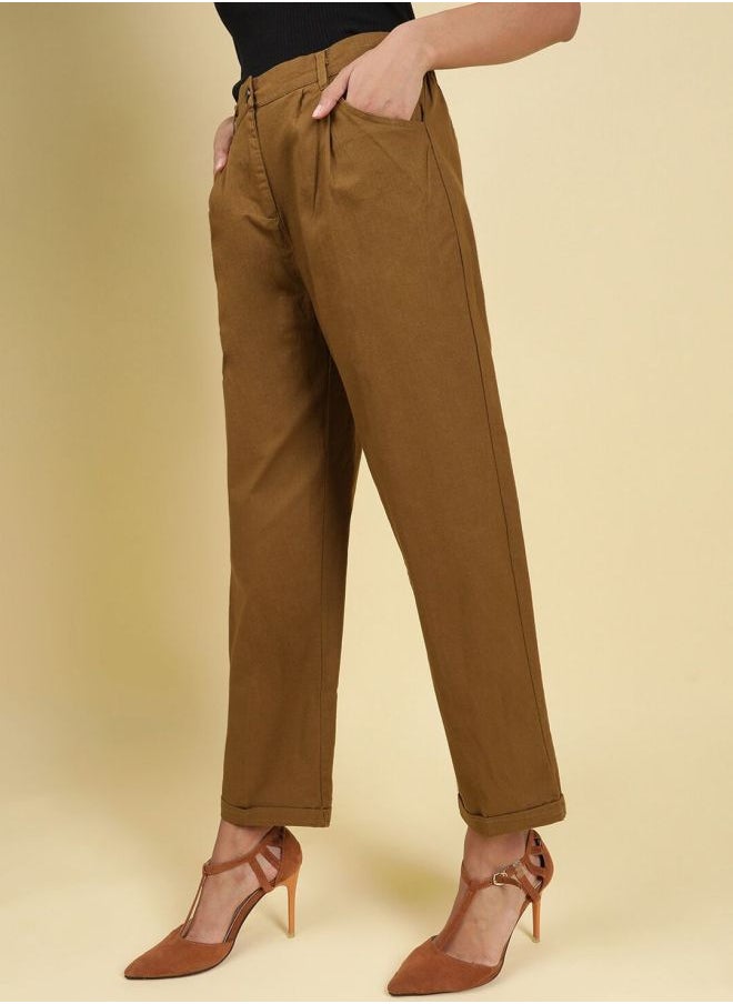 Freehand Women Regular Fit Solid Mid-Rise Pleated Pants  - Image 3