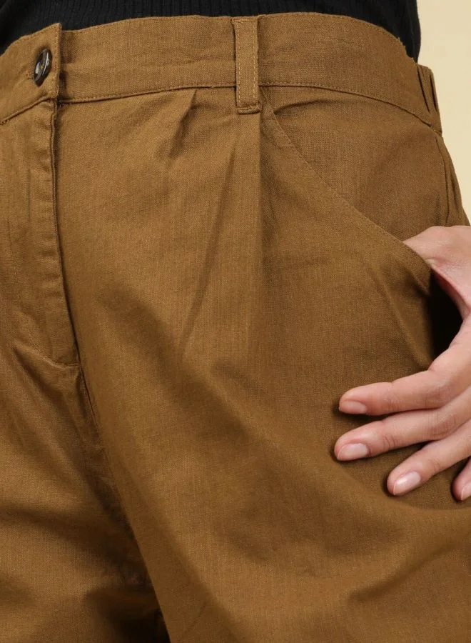 Freehand Women Regular Fit Solid Mid-Rise Pleated Pants