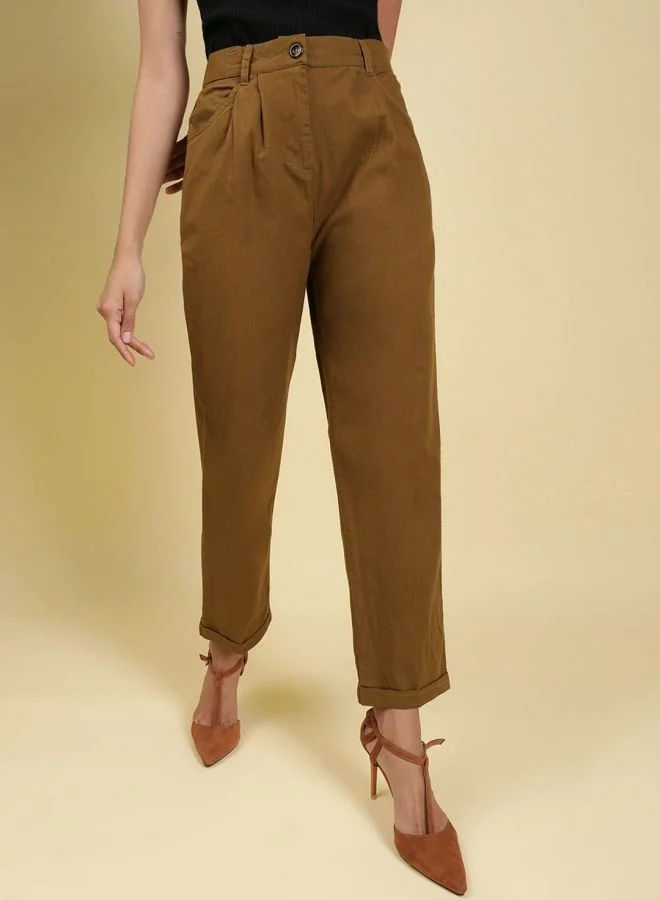 Freehand Women Regular Fit Solid Mid-Rise Pleated Pants