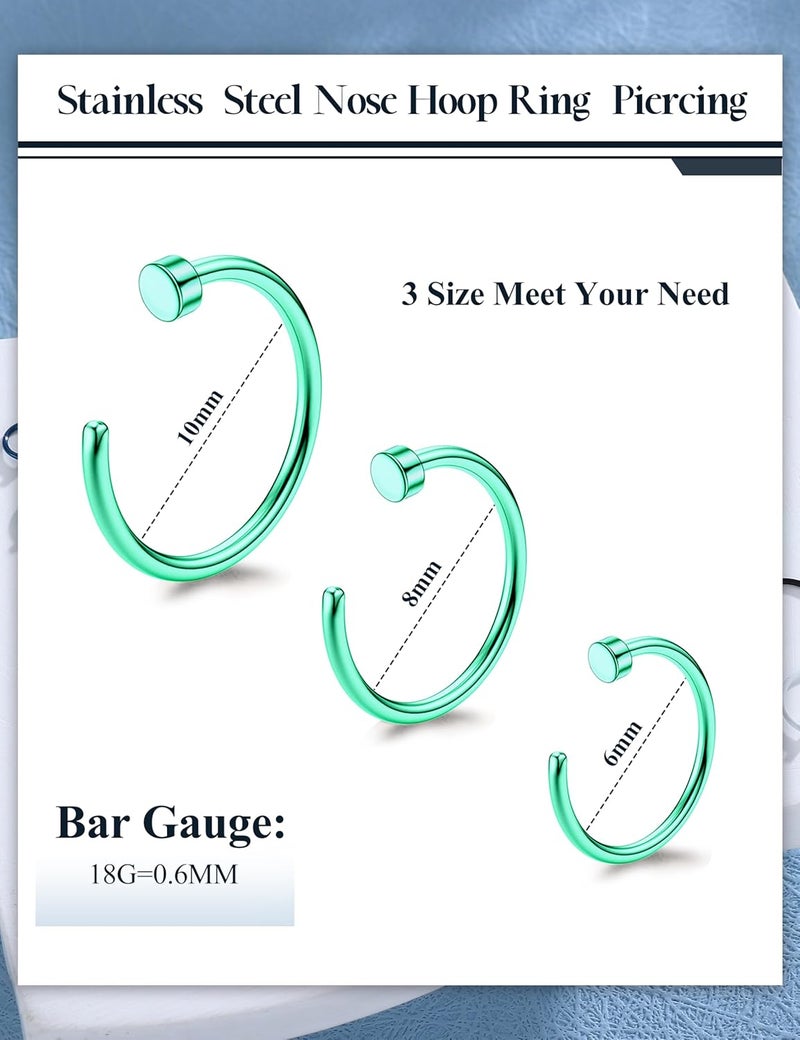 Drperfect 18/20/22G 36PCS 316L Stainless Steel Nose Rings Hoops Nose Piercing Jewelry for Women Men Colored Hoop Nose Ring 6mm 8mm 10mm 12mm - Image 2