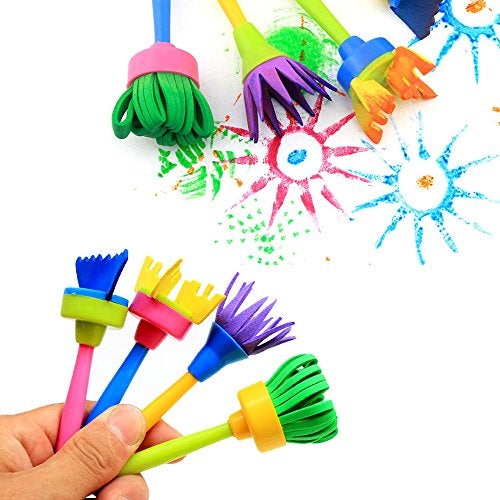 EVNEED Paint Sponges for Kids,29 pcs of Fun Paint Brushes for Toddlers.Coming with Roller,Flower Pattern Brush, Brush Set, Long Sleeve Waterproof Apron with 3 Roomy Pockets - Image 4