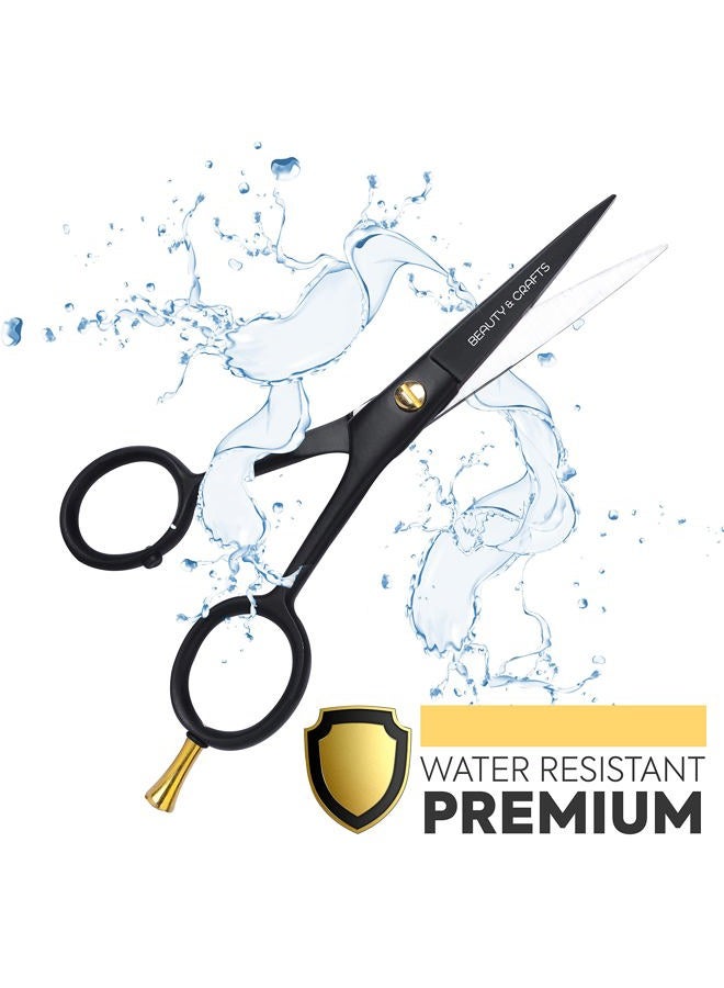Beauty & Crafts 5'' German Beard Mustache Scissors - 2 Mustache Comb for Facial Hair with Beautiful Pouch - Beard Trimming Scissors Use for Grooming, Cutting, and Styling of Mustache (Black) - Image 2