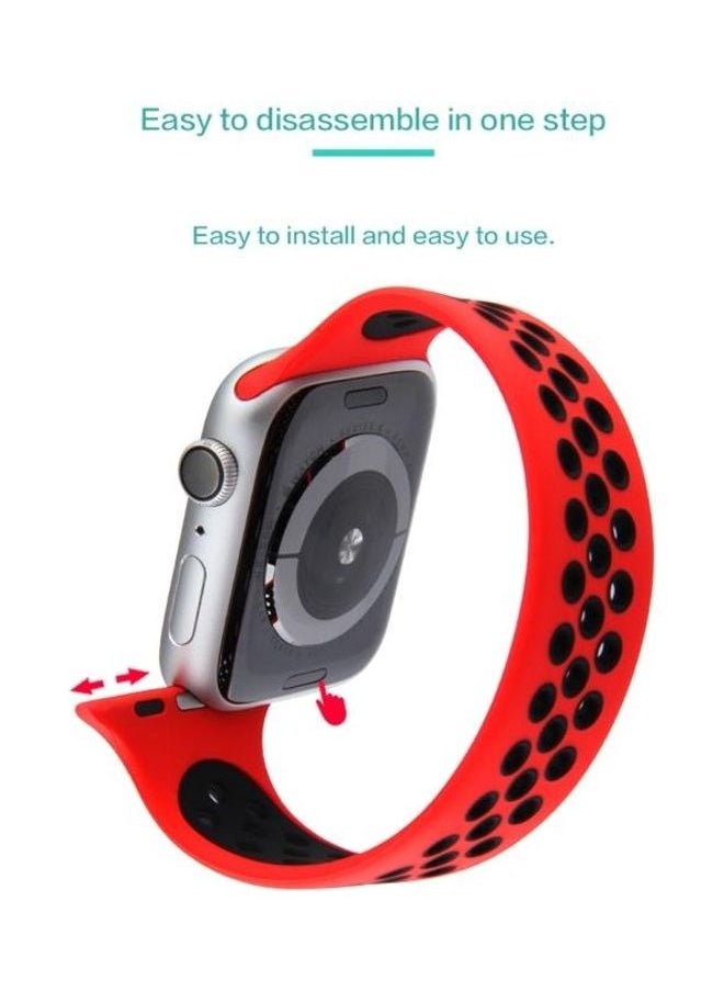NIBEMINENT - Elastic Silicone Watchband For Apple Watch Series 1/2/3/4/5/6/7/SE 38-40-41mm Red/Black - Image 1