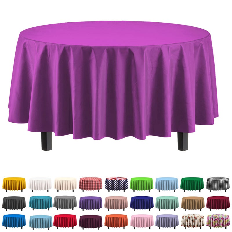 Exquisite 12-Pack Premium Plastic Tablecloth 84in. Round Table Cover - Magenta - Image 1