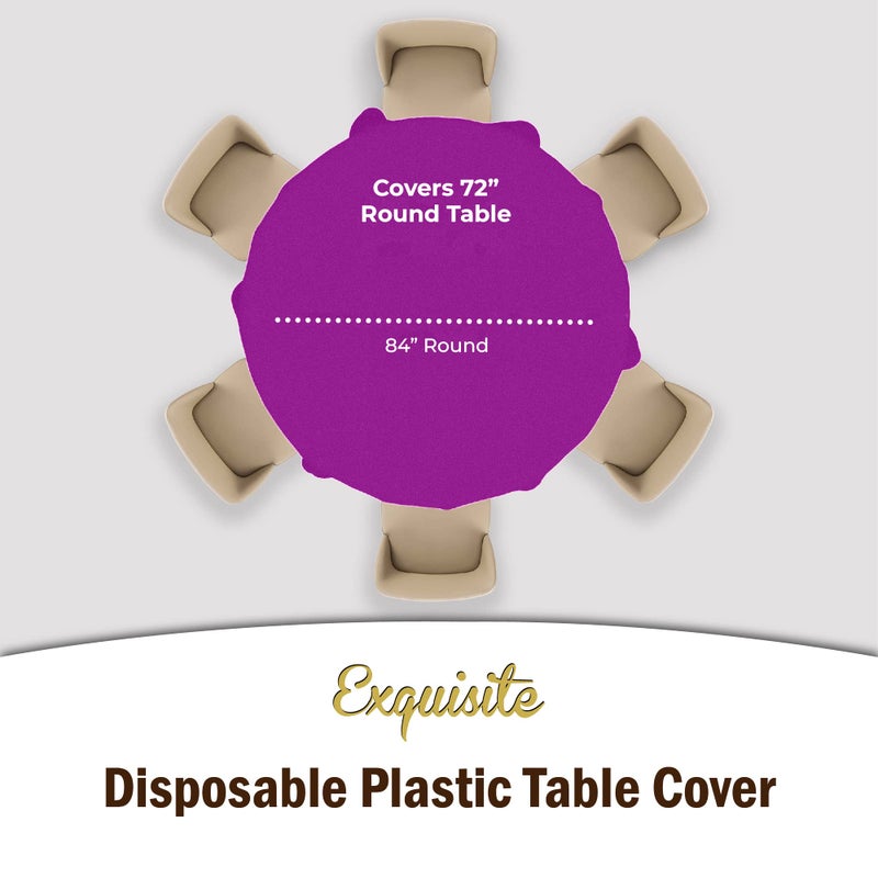 Exquisite 12-Pack Premium Plastic Tablecloth 84in. Round Table Cover - Magenta - Image 4